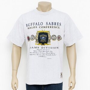 Vintage Buffalo Sabres T-Shirt Mens Wales Conference NHL Hockey Tee Gray Size XL